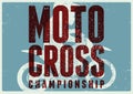 Motocross Championship typographical vintage grunge style poster. Silhouette of a motocross rider on a motorcycle. Retro vector il Royalty Free Stock Photo